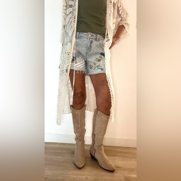 BDG Light Blue layered hearts distressed Patched Jean Shorts sz 30 - Picture 3 of 14